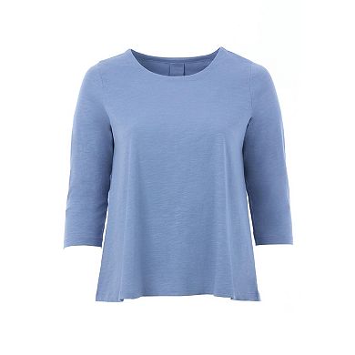 Ellos Plus Size Cotton Jersey Slub Three-Quarter Sleeve Trapeze Tee