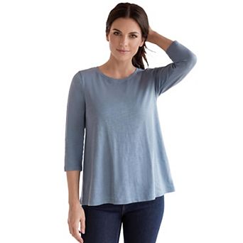 Ellos Plus Size Cotton Jersey Slub Three-Quarter Sleeve Trapeze Tee
