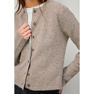 Ellos Plus Size Crew Neck Boxy Button-Front Cardigan