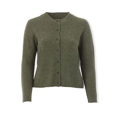 Ellos Plus Size Crew Neck Boxy Button-Front Cardigan