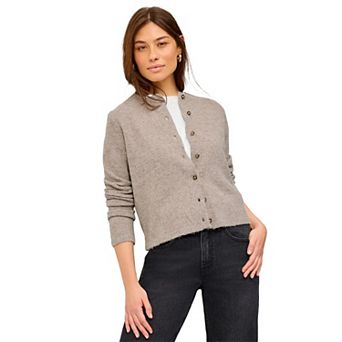 Ellos Plus Size Crew Neck Boxy Button-Front Cardigan