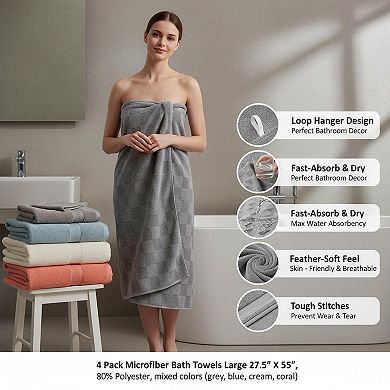 4 Pack Microfiber Bath Towels Large Super Absorbent Quick Dry Plush Luxury Set For Bathroom Spa Gym