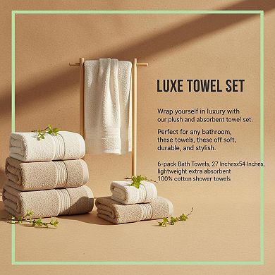 6-pack Cotton Bath Towels Lightweight Absorbent Multi-use Soft