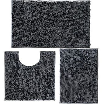 Bathroom Rugs Set 3 pc Chenille Bath Mat Non Slip Absorbent Toilet Rug Machine Washable