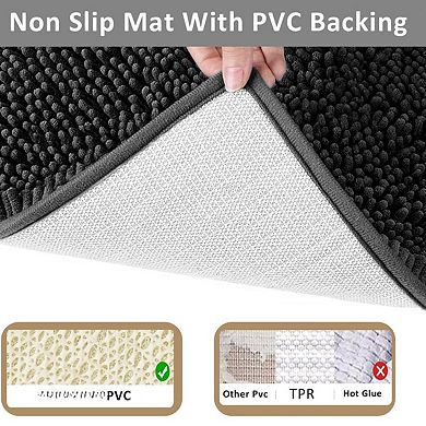 Bathroom Rugs Set 3 Piece Chenille Bath Mat Non Slip Absorbent Toilet Rug Machine Washable