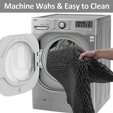 Bathroom Rugs Set 3 Piece Chenille Bath Mat Non Slip Absorbent Toilet Rug Machine Washable