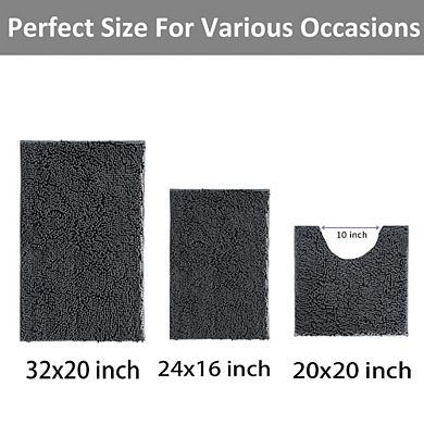 Bathroom Rugs Set 3 Piece Chenille Bath Mat Non Slip Absorbent Toilet Rug Machine Washable