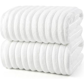 Bath Towels Set of 2, 31x63" Cotton, Super Soft & Absorbent, White, Quick-Dry