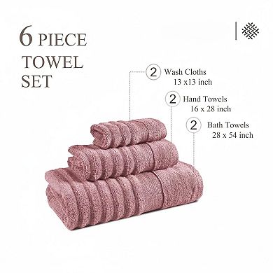 6 Piece Cotton Bath Towel Set Zero Twist Soft Absorbent Quick Dry