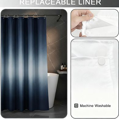 No Hook Shower Curtain with Snap In Liner Hotel Fabric Waterproof Washable Mesh Top Window