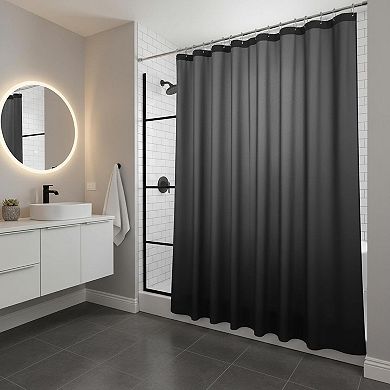 No Hook Shower Curtain with Snap In Liner Hotel Fabric Waterproof Washable Mesh Top Window