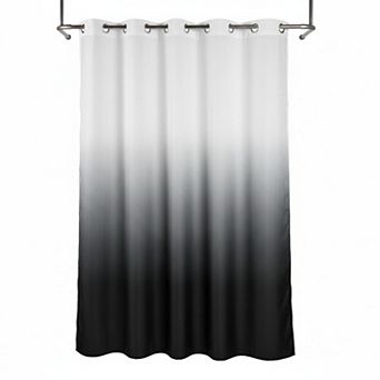 No Hook Shower Curtain with Snap In Liner Hotel Fabric Waterproof Washable Mesh Top Window