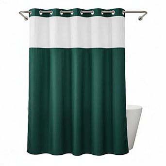 No Hook Shower Curtain with Snap In Liner Hotel Fabric Waterproof Washable Mesh Top Window