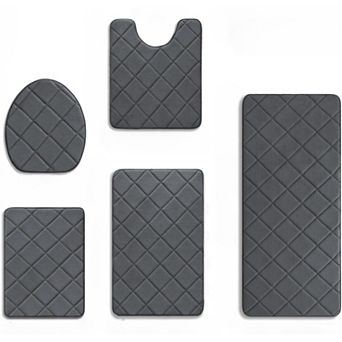 Bathroom Rugs Set 5 pc Soft Non Slip Memory Foam Bathroom Rugs, for Toilet and Floor
