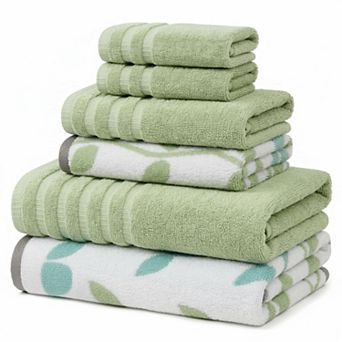 6 pc Cotton Towel Set Yarn Dyed Jacquard Absorbent Quick Dry Soft Durable