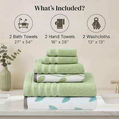 6-Piece Cotton Towel Set Yarn Dyed Jacquard Absorbent Quick Dry Soft Durable