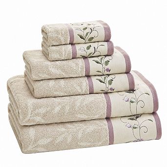 6 pc Cotton Bath Towel Set Embroidered Jacquard 600 GSM Absorbent
