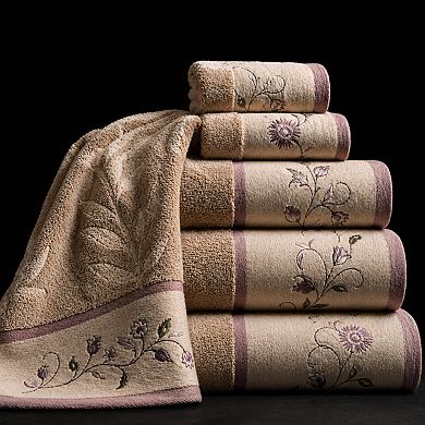 6 Piece Cotton Bath Towel Set Embroidered Jacquard 600 GSM Absorbent