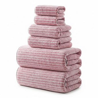 6 pc Bath Towel Set Plush Coral Fleece Highly Absorbent Quick Dry