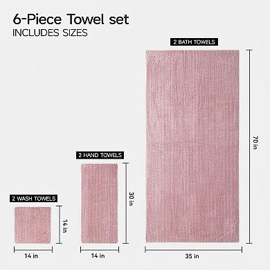 6-Piece Bath Towel Set Plush Coral Fleece Highly Absorbent Quick Dry