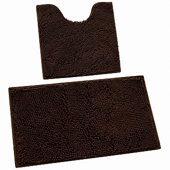 Bathroom Rugs 2 pc Set Chenille Plush Shaggy Super Absorbent Non Slip Machine Washable Bath Mats