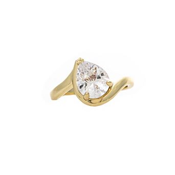 Rivka Friedman 18K Gold Plated Pear CZ Shaped Wavy Band Solitaire Ring