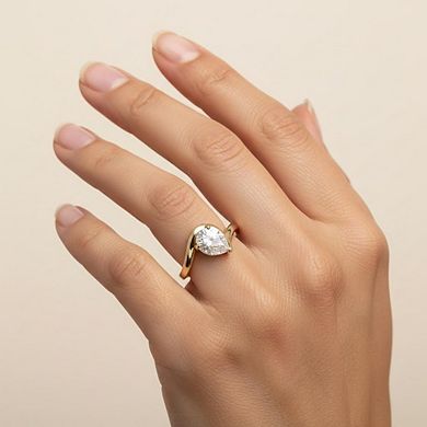Rivka Friedman 18K Gold Plated Pear CZ Shaped Wavy Band Solitaire Ring