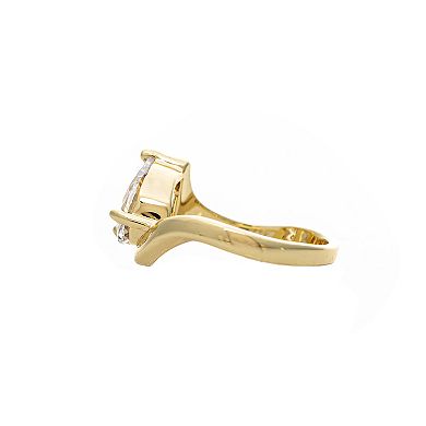 Rivka Friedman 18K Gold Plated Pear CZ Shaped Wavy Band Solitaire Ring