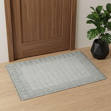 HomeRoots Rectangle Geometric Cotton Area Rug