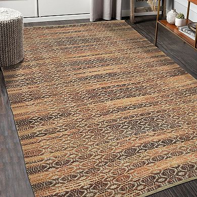HomeRoots Rectangle Geometric Jute, Rayon Area Rug