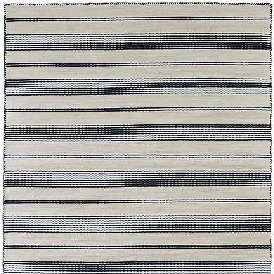 HomeRoots Ivory and Blue Striped Hand Woven Area Rug