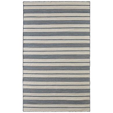 HomeRoots Ivory and Blue Striped Hand Woven Area Rug
