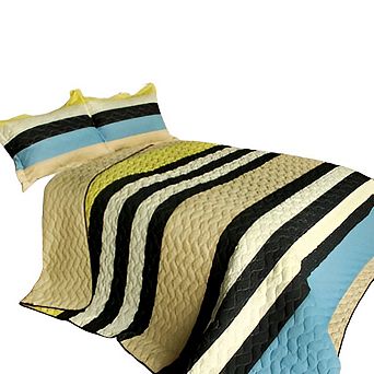 3 pc Wave Inspired Quilt Set Patchwork Cotton Bedding Set with Pillow Shams