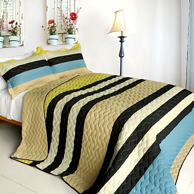 3 Piece Wave Inspired Quilt Set Patchwork Cotton Bedding Set with Pillow Shams