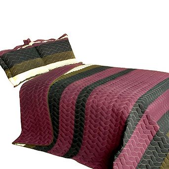 3 pc Wave Design Patchwork Quilt Set Cotton Vermicelli Quilted Bedding Set