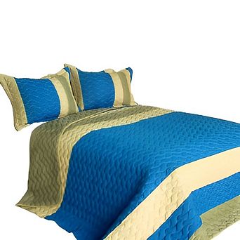 3 pc Reversible Wave Pattern Quilt Set Patchwork Cotton Bedspread Set with Pillow Shams