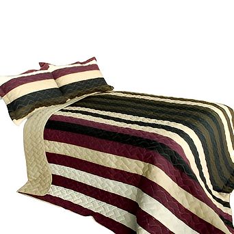 3 pc Reversible Cotton Quilt Set Geometric Pattern Bedspread Set with Shams