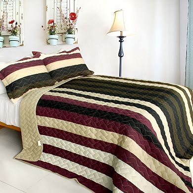 3 Piece Reversible Cotton Quilt Set Geometric Pattern Bedspread Set with Shams
