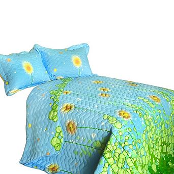 Floral Patchwork Quilt Set Cotton Bedspread with Vermicelli Quilting and Matching Shams