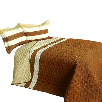 3 pc Horizontal Lines Patchwork Quilt Bedding Set with Shams TC Fabric for Bedroom and Guest Room