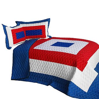 Geometric Patchwork Vermicelli Quilted Quilt Set 3 pc Reversible Lightweight Bedding Ensemble