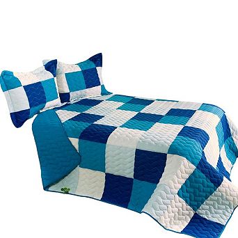 3 pc Vermicelli Quilted Patchwork Quilt Set Reversible Lightweight Bedding Set for Home or Dorm