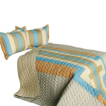 Set of 3 Vertical Stripe Patchwork Quilt Set with Matching Pillow Shams Bedding Set