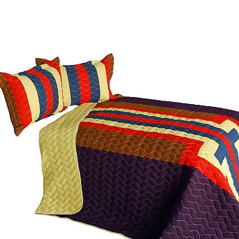 Set of 3 Vertical Stripe Patchwork Quilt Set with Matching Pillow Shams Bedding Set