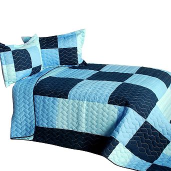 Patchwork Plaid Quilt Set 3 pc Vermicelli Quilted Reversible All Season Bedding Collection