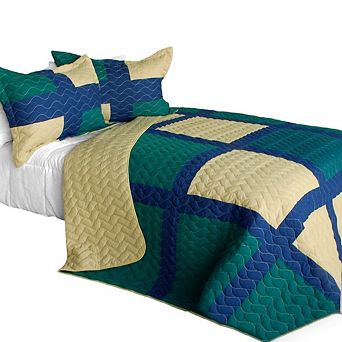 Full/Queen 3 pc Quilt Set Patchwork Style Bedding Set with Shams Reversible Quilted Bed Cover Set