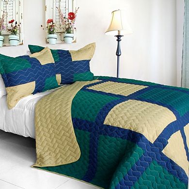 Full/Queen 3 Piece Quilt Set Patchwork Style Bedding Set with Shams Reversible Quilted Bed Cover Set