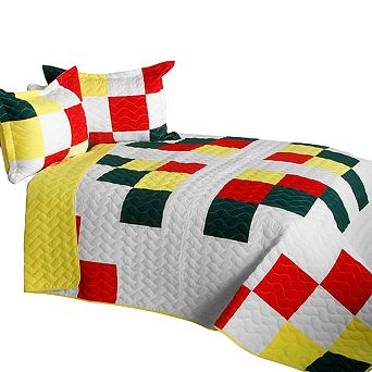 3 pc Vermicelli Quilted Patchwork Quilt Set with Shams Reversible All Season Bedding Collection