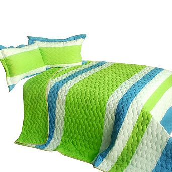 3 pc Vermicelli Quilted Patchwork Quilt Set Reversible Lightweight Bedding Set