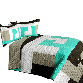 3 pc TC Fabric Patchwork Geometric Quilt Bedspread Set with Coordinated Pillow Shams